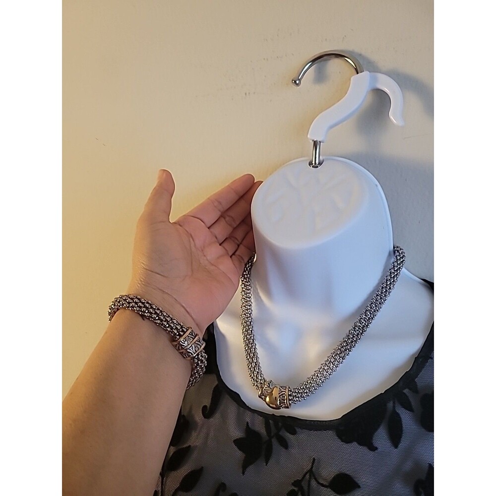 VTG Silver Tone Necklace And Bracelet Set Evening Party Glam Event